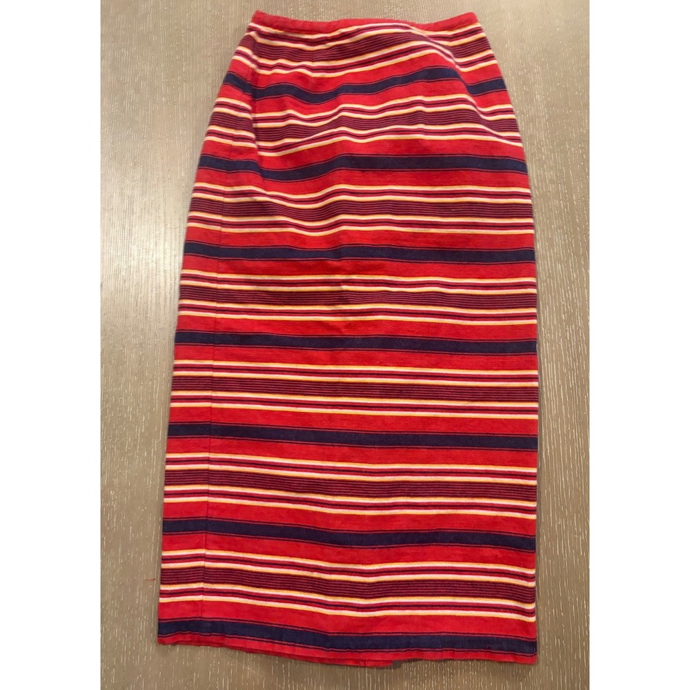 Cambridge Dry Goods Womens Size 6 Red Multicolor Striped Midi Maxi Skirt Vintage